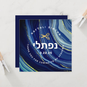 Invitación Acuarela y brillo Upsherin con nombre en hebreo