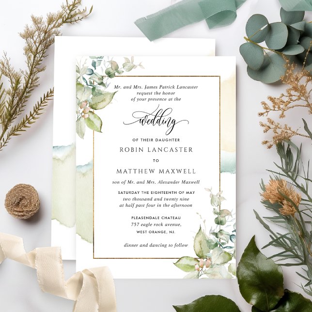 Invitación Acuarela y vegetación Eucalyptus Elegante Boda (Subido por el creador)
