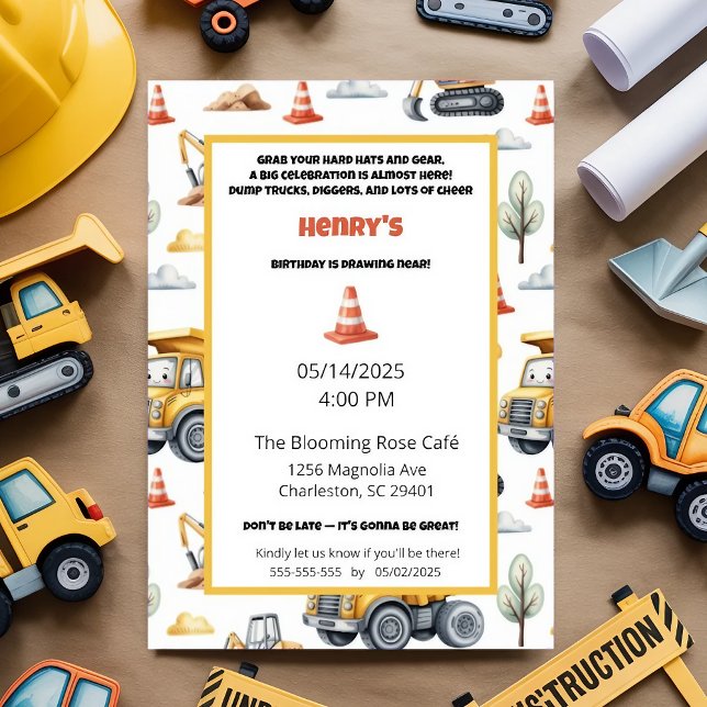 Invitación Acuarela Yellow Dump Truck Construcción (Subido por el creador)