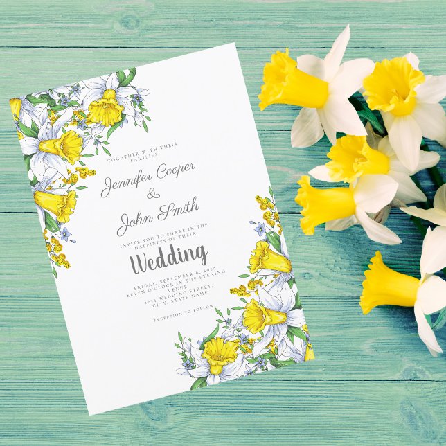 Invitación Acuarela Yellow Gray Daffodil Spring Wedding (Subido por el creador)