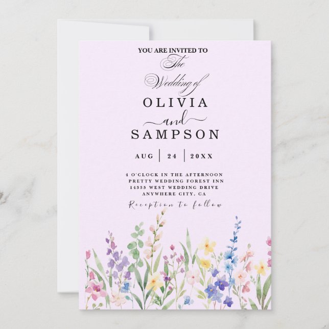 Invitación acuarelas Botánica moderna boda de verano (Anverso)
