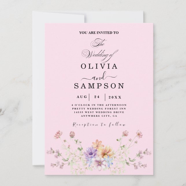 Invitación acuarelas Botánica Moderna boda de verano (Anverso)