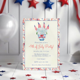 Invitación Acuarelas de Hortensias y Banderas Americanas del 