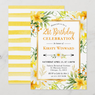 Invitación Acuarelas de margaritas y flores amarillas Cumplea