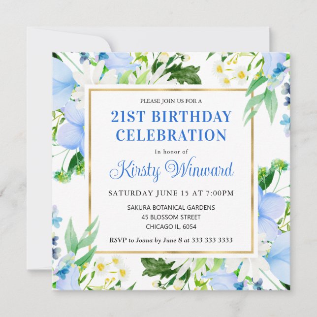 Invitación Acuarelas de margaritas y flores de verano azules  (Anverso)