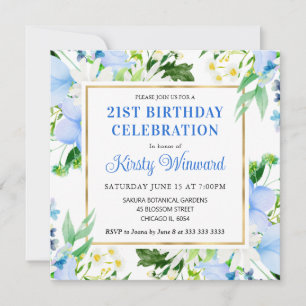 Invitación Acuarelas de margaritas y flores de verano azules 