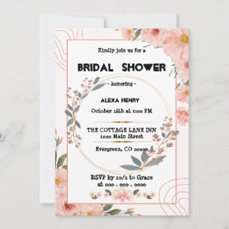 Invitación acuarelas florales boho, niña bebé