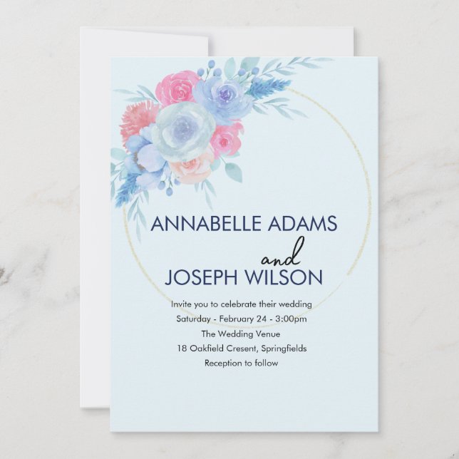 Invitación acuarelas Florales Botánico Moderno Boda (Anverso)
