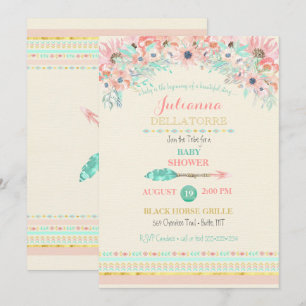 Invitación Acuarelas florales de Boho Tribal melocotón menta 