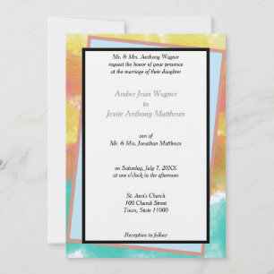 Invitación Acuarelas geométricas artísticas boda enmarcada