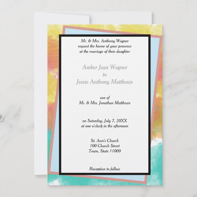 Invitación Acuarelas geométricas artísticas boda enmarcada (Anverso)