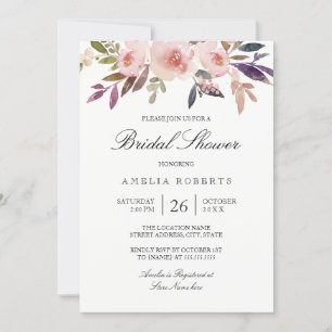 Invitación Acuarelas Peonías Rosa Púrpura Despedida de Solter