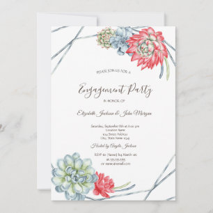 Invitación Acuarelas Suculentas Rojas Desierto