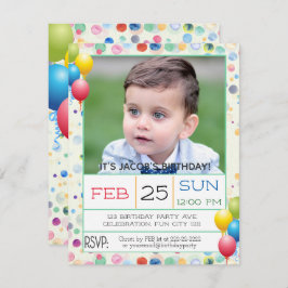 Invitación Acuarelas y globos Foto Fiesta de cumpleaños