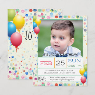 Invitación Acuarelas y globos Foto Fiesta de cumpleaños