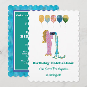 Invitación Acuario Cumpleaños 1er Impresionista Dorado Brilla