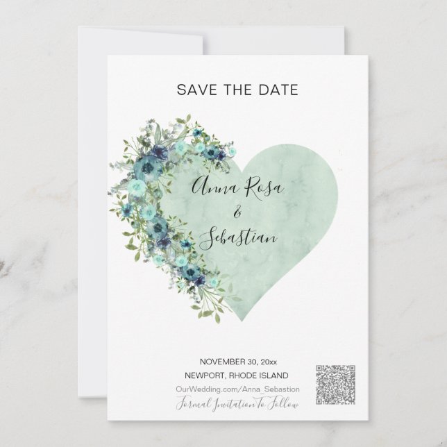 Invitación *~* Acuario floral cardíaco AR6 QR BODA GUARDAR LA (Anverso)