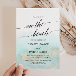 Invitación Acuario y acuarela dorada en la boda de la playa
