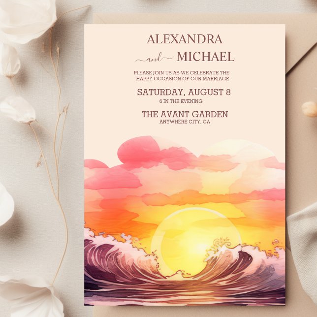 Invitación Acuario y acuarela dorada en la boda de la playa (Subido por el creador)