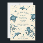 Invitación Acuarium Sea Life Kids Ocean Birday Party<br><div class="desc">Edite el texto para cualquier evento. Animales marinos azules ilustrados de color arena bg (editable)</div>