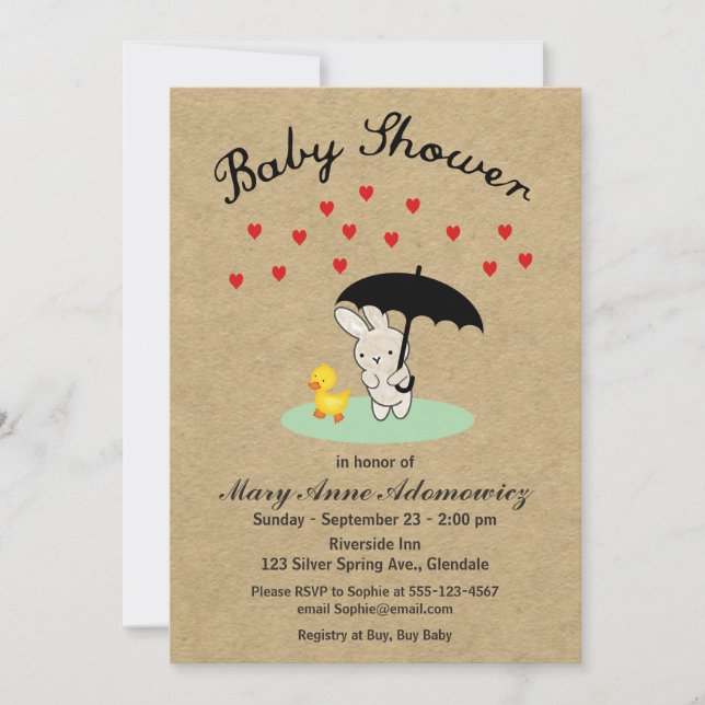 Invitación adaptable de Baby Shower del conejito y (Anverso)