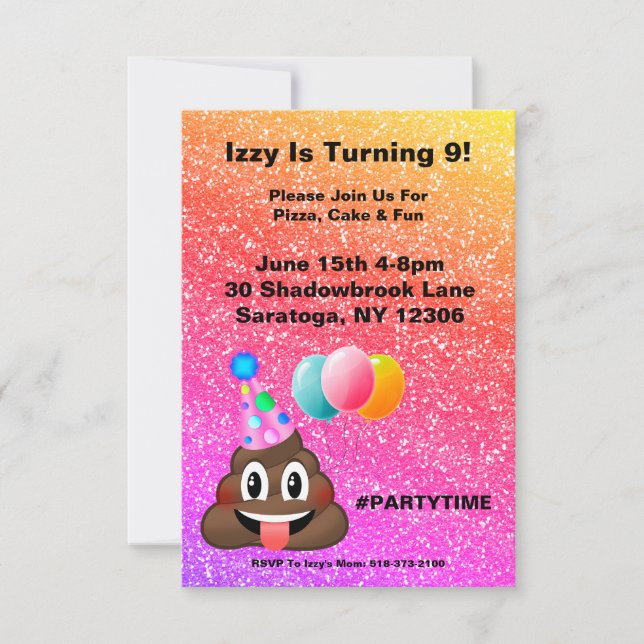 Invitación adaptable del cumpleaños de la emoji (Anverso)