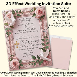 Invitación Add Guest Names, Doves and Pink Roses Invitation