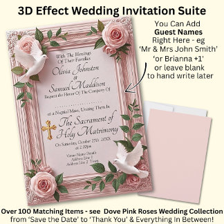 Invitación Add Guest Names, Doves and Pink Roses Invitation