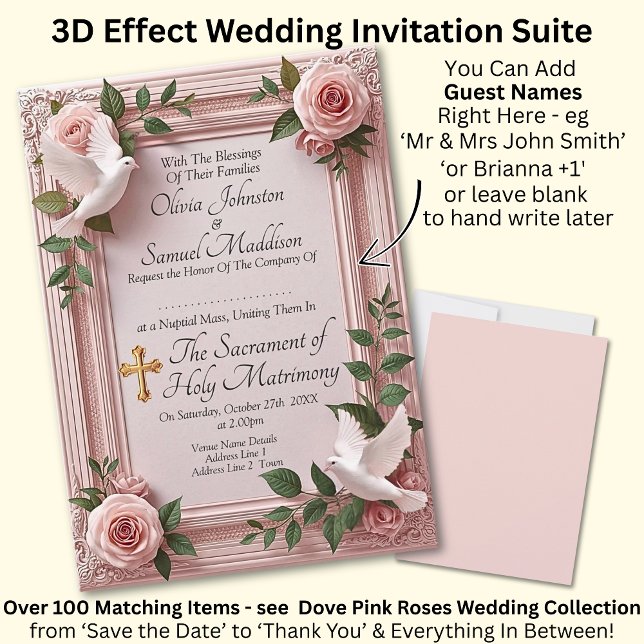 Invitación Add Guest Names, Doves and Pink Roses Invitation (Subido por el creador)