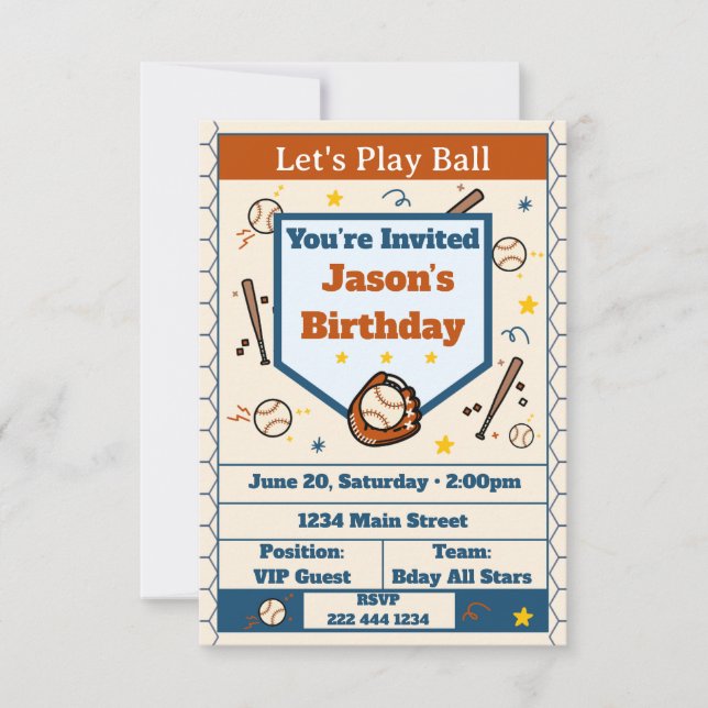 Invitación Add Name - Baseball Birthday Invitation for Boys (Anverso)