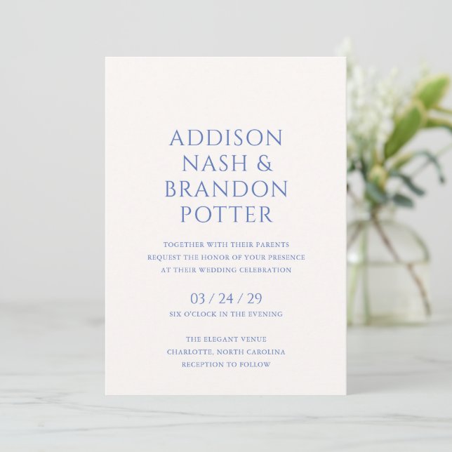 Invitación Addison Blue Classic Elegant Wedding (Anverso de pie)
