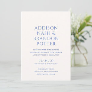 Invitación Addison Blue Classic Elegant Wedding