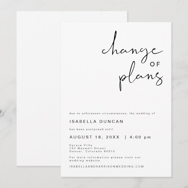 Invitación ADELLA Moderno cambio de planes de Boda Minimalist (Anverso / Reverso)