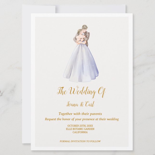 Invitación ADELLE Boda simple de la pareja azul (Anverso)