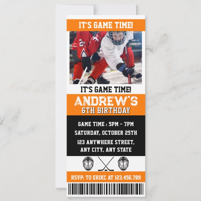 Invitación Adición de foto de cumpleaños de hockey digital pe (Anverso)