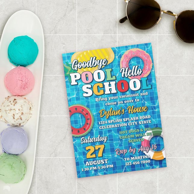 Invitación Adiós a la piscina y escuela de vuelta al Fiesta e (Subido por el creador)