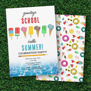 Invitación Adiós al colegio Hola Fiesta de piscina de verano