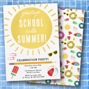 Invitación Adiós al colegio Hola Fiesta de verano de niños