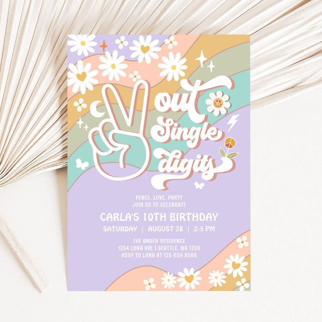 Invitación Adiós Dígitos Simples Groovy Cumpleaños 10 (Subido por el creador)