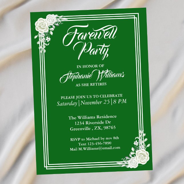Invitación Adiós elegante guión Fiesta Rosa Blanca Verde (Subido por el creador)