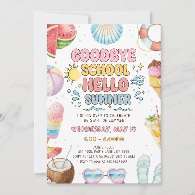 Invitación Adiós Escuela, Fiesta de Inicio de Verano (Anverso)