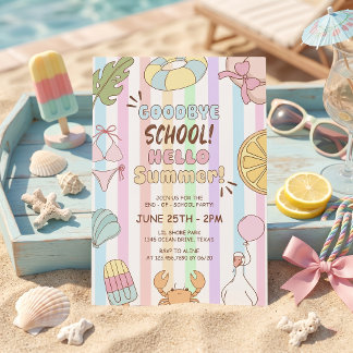 Invitación Adiós Escuela Hola Fiesta de Verano Rayas