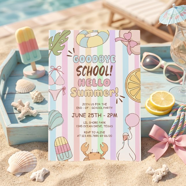 Invitación Adiós Escuela Hola Fiesta de Verano Rayas (Subido por el creador)