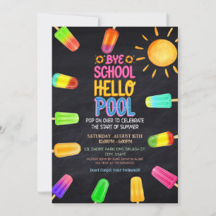 Invitación Adiós escuela hola fiesta en la piscina