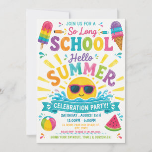 Invitación Adiós Escuela Hola Verano Fiesta Colorida en la Pi