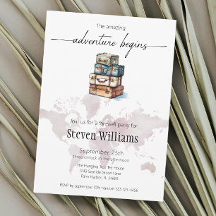 Invitación Adiós fiesta mundo viajar la aventura empieza