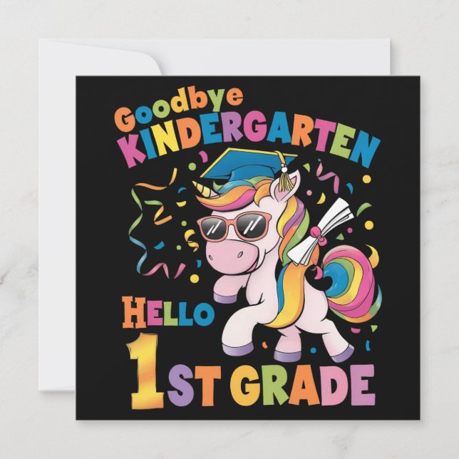 Invitación Adiós Kindergarten Hola primer grado Unicornio (Anverso)