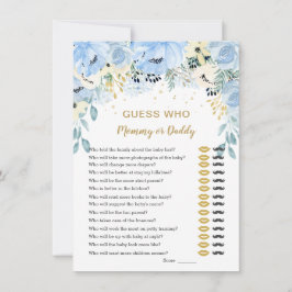 Invitación Adivina floral azul quién juega en Baby Shower