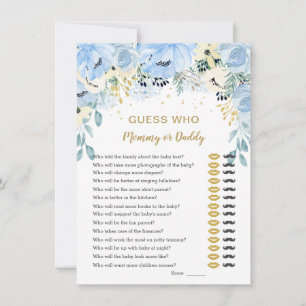 Invitación Adivina floral azul quién juega en Baby Shower
