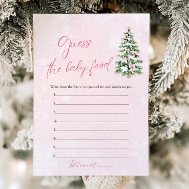 Invitación Adivina la Comida para Bebé en la Fiesta de Navida (Pink Bows Christmas Baby Shower Guess The Baby Food Game)